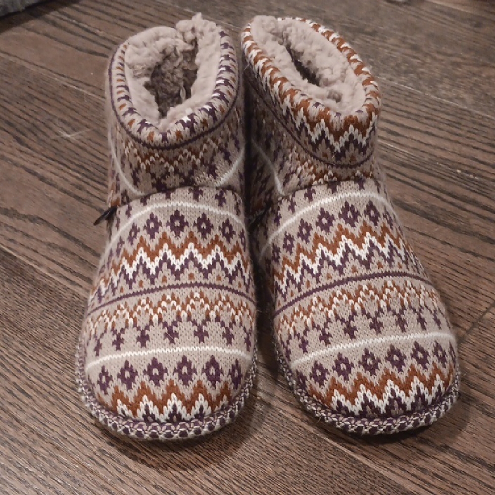Muk Luks Brown and Cream Slippers with Plush Lining